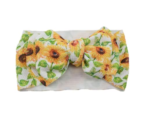 Baby Girl's 8'' Soft Large Bowknot Nylon Printing Headband Toddler Hairband Set of 2 (Sunflowers, One Size)2