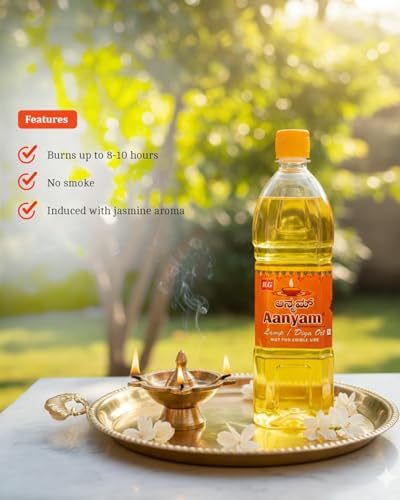 Image of R.G Aanyam Lamp Oil - 900 ml | Diya & Deepam Oil for Pooja, Home Temple & Religious Rituals | Non-Edible & Smokeless Oil for Daily Lighting Use