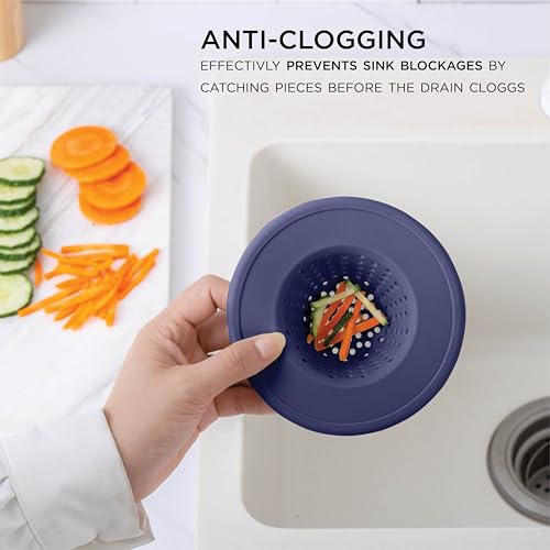 Cook with Color Kitchen Sink Strainer, Silicone, Flexible Sink Strainer, Sink Drain Strainer, 3 Pc Blue by COOK WITH COLOR - Used condition - Image 3
