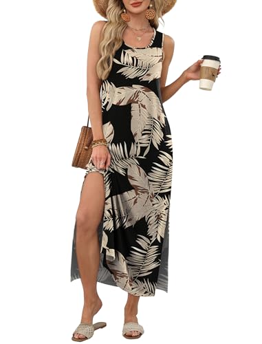 Image of WIHOLL Maxi Dress Summer Dresses 2026 Beach Vacation Clothes Sleeveless Sundresses with Pockets Boho S-3XL