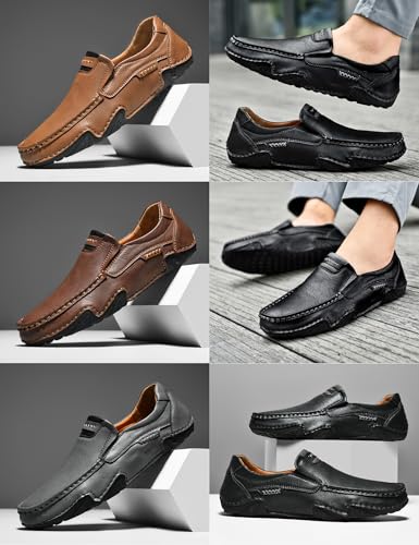 Men's Dress Driving Loafers Slip On Casual Shoes,Lightweight Comfortable Leather No-Heel Barefoot Flat Moccasins3