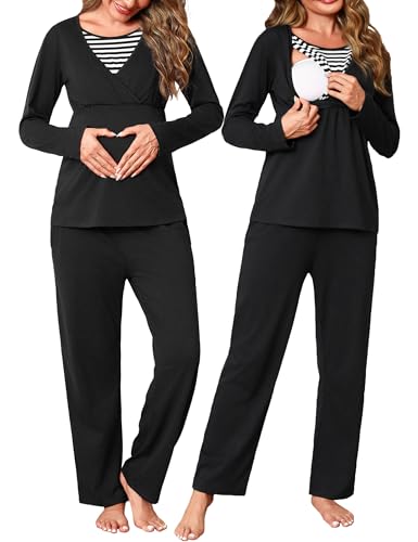 Pijamas de Lactancia para Mujer Invierno Pijamas de Maternidad de Hospital para Premamá Algodón Conjunto Embarazo de Embarazadas S-XXL