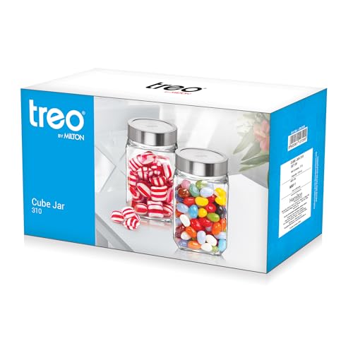 Image of Treo By Milton Cube Storage Glass Jar, Set of 6, 310 ml Each, Transparent, BPA Free, Storage Jar, Kitchen Organizer, Modular, Multipurpose, Cookies Jar