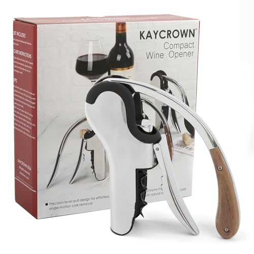 KAYCROWN Stainless Steel Wine Bottle Opener, Vertical Lever Corkscrew with Built-in Foil Cutter Design, Manual Handheld Corkscrew with Ergonomic Lever Pump
