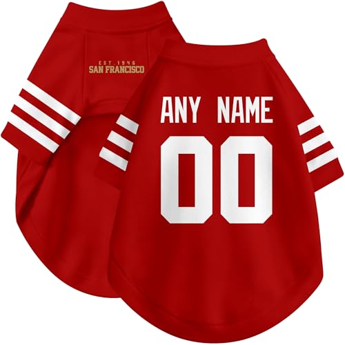 Image of San Francisco Dog Clothes Jersey Style Personalized Pet T Shirt with Custom Name Number for Small Medium Large Dogs