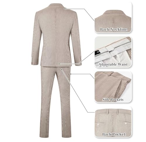 Wehilion Men 2 Pieces Seersucker Suit Casual 2 Button Slim Fit Striped Suits for Men Summer Wedding Prom Suit Jacket Pants2