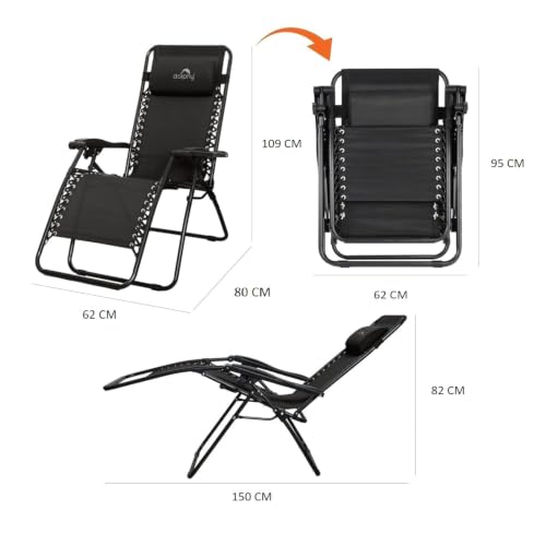 Image of DOLPHY Folding Camping Chairs | Zero Gravity Chair |Portable and Foldable Recliner Chair for Resting|Adjustable Pillow|Full Body Support|Young and Old People (Black)