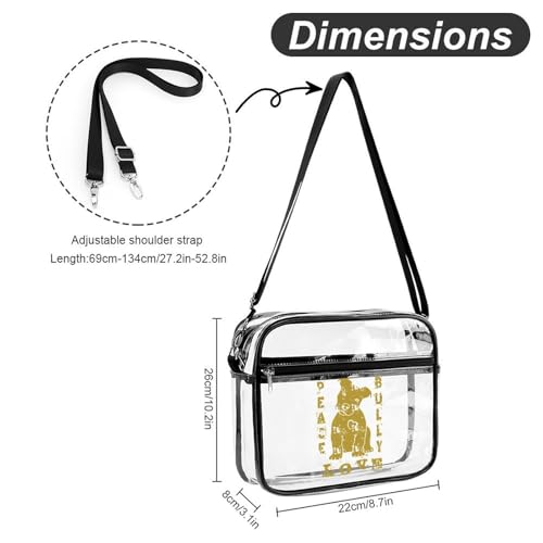 Peace Love Pit Bull Dog Large Crossbody Bag Clear Stadium Bag Anti-Theft Side Shoulder Bags Messenger Bag with 2 Compartments2