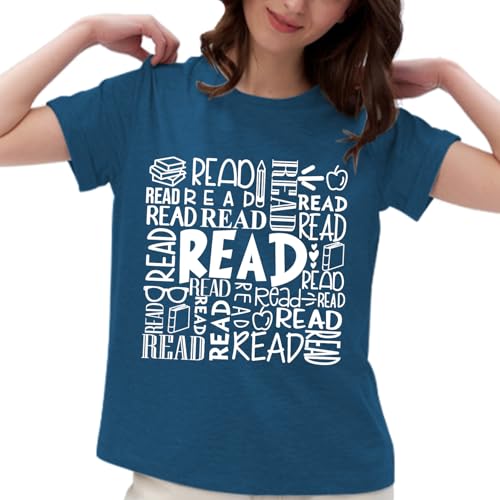 Image of Reading Teacher Shirt Women-Cute Read More Books Short Sleeve Library Book Lovers Daisy Tee Tops