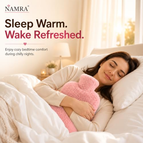 Image of NAMRA Hot Water Bag with Soft Cover 1000 ML | Hot Water Bags for Pain Relief,Period Cramps | Ideal for Neck,Hand Feet and Shoulder,Menstrual,Hot and Cold Compress (1000 Ml Pink)