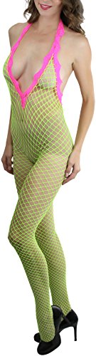 Image of ToBeInStyle Women's Bodystocking Crotchless Peek-A-Boo Fishnet Lace Bodysuit
