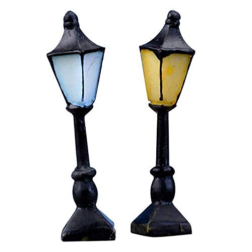 SecretRain Miniature Resin Garden Fairy Ornament Retro Streetlight Set