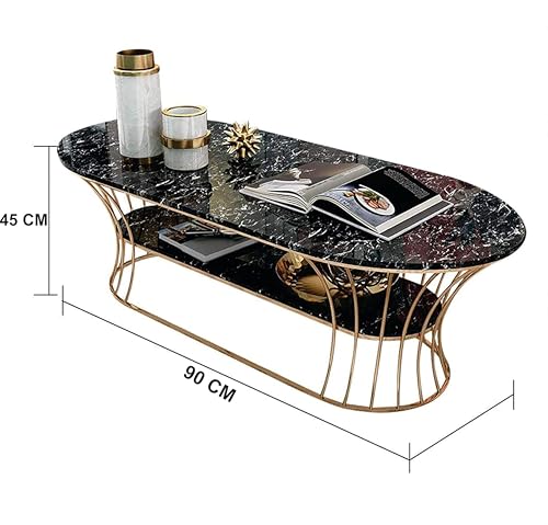 Image of CROWN ART SHOPPEE Metal Oval Coffee Table Living Room Sofa Side Cabinet Small Table Creative Household Removable Coffee Table White Gold