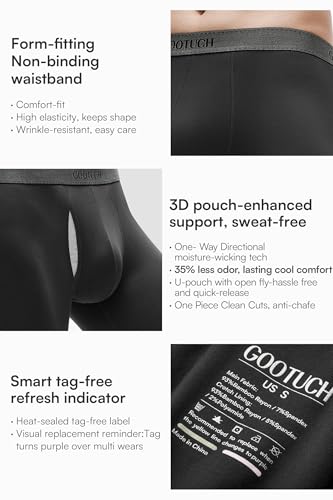 GOOTUCH boxer briefs, Moisture Wicking Odor Control Silver-Ion Tech Mens Underwear with Fly, 3D Pouch Support Black, 4 pack, M — view 6