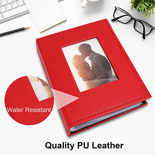 Image of Vienrose Small Photo Album 4x6 Holds 52 Photos, 2 Pack Mini Leather Photo Album with Cover Window, Acid-Free Baby Picture Album for Wedding, Family, Travel & Gift Keepsake, Red
