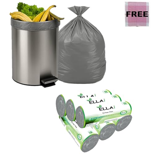 Image of ELLA Grey Garbage Bags 30 x 37 Inches 6 Rolls 60 Bags Extra Large Strong Trash Bags for Waste Disposal in Home Restaurant Office Outdoor Cleaning Bins With Check Duster Cloth Free