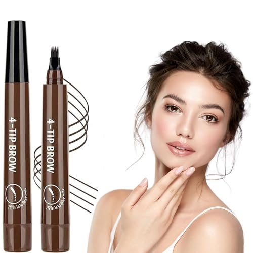 2025 Upgraded Magic Eyebrow Pencil - 3D Waterproof, Sweatproof & Long-Lasting All Day 4-Tip Microblading Brow Pen for Vivid & Hair-Like Brows Contouring & Precise Magic with 4 Fork (Dark Brown)