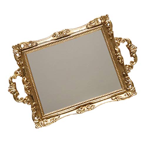 Cabilock Miroir Plateau Vintage Plateau de Service Bijoux Vanity Plateau Maquillage Organisateur Affichage de Bijoux Plateau Plaque Snack Plateau Apéritif pour Bijoux Fruits Dessert