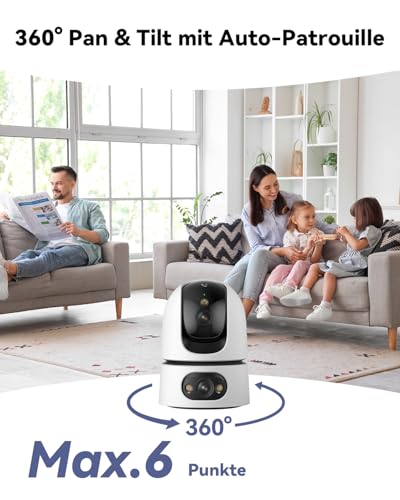 Imou 2K+2K Dual Kameras Überwachung Innen mit Mensch/Tier, 2.4/5GHz WLAN 360° PTZ Überwachungskamera Innen, Farbnachtsicht, Smart Tracking, 2-Wege-Audio, Sirene,Modus Privat,Ideal für Baby/Haustier