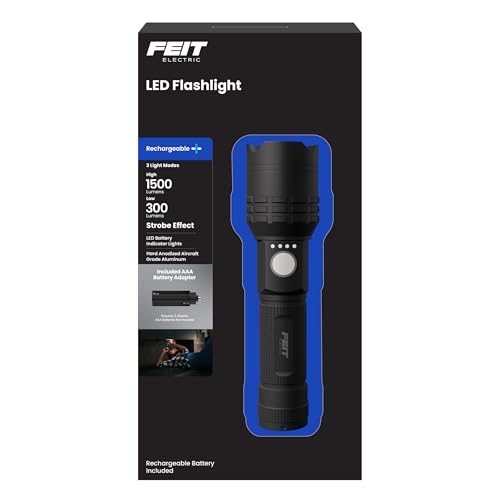 Feit Electric 6in Flex Power Flashlight 1500 Lumens Rechargeable & AAA Battery Compatible USB-C Charging Adjustable Beam Aircraft-Grade Aluminum Emergency Glass Breaker Bezel FLR1500/FLEX