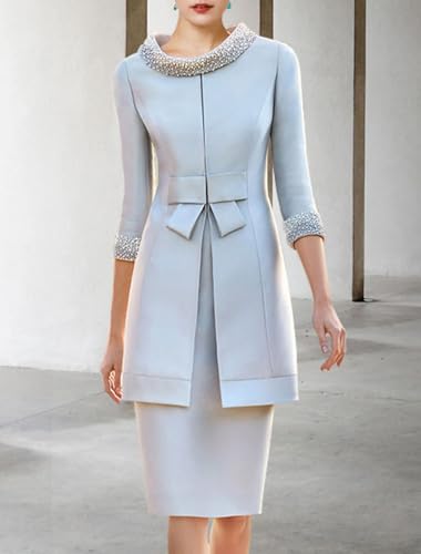 Two Piece Elegant Evening Dress Knee Length Mother of The Bride Dress Cap Sleeve Jewel Neck Sash/Ribbon Bow(s) 20242