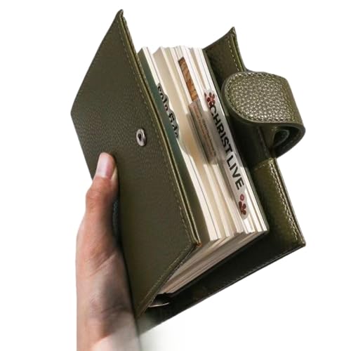 システム手帳 A7ダブルリング ? ビジネス手帳 ヴィンテージ ソフトレザー PU ダイアリー 日記帳 ポケットメモ帳 ペンホルダー付き カード収納付き ビジネスオフィス用 (多機能財布型(ライチ紋レザー),グリーン)