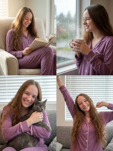 Image of Pjmlifecoco Pajamas Set Long Sleeve Womens Button Down Sleepwear Two Piece Nightwear Soft Pj Lounge Sets S-XXL