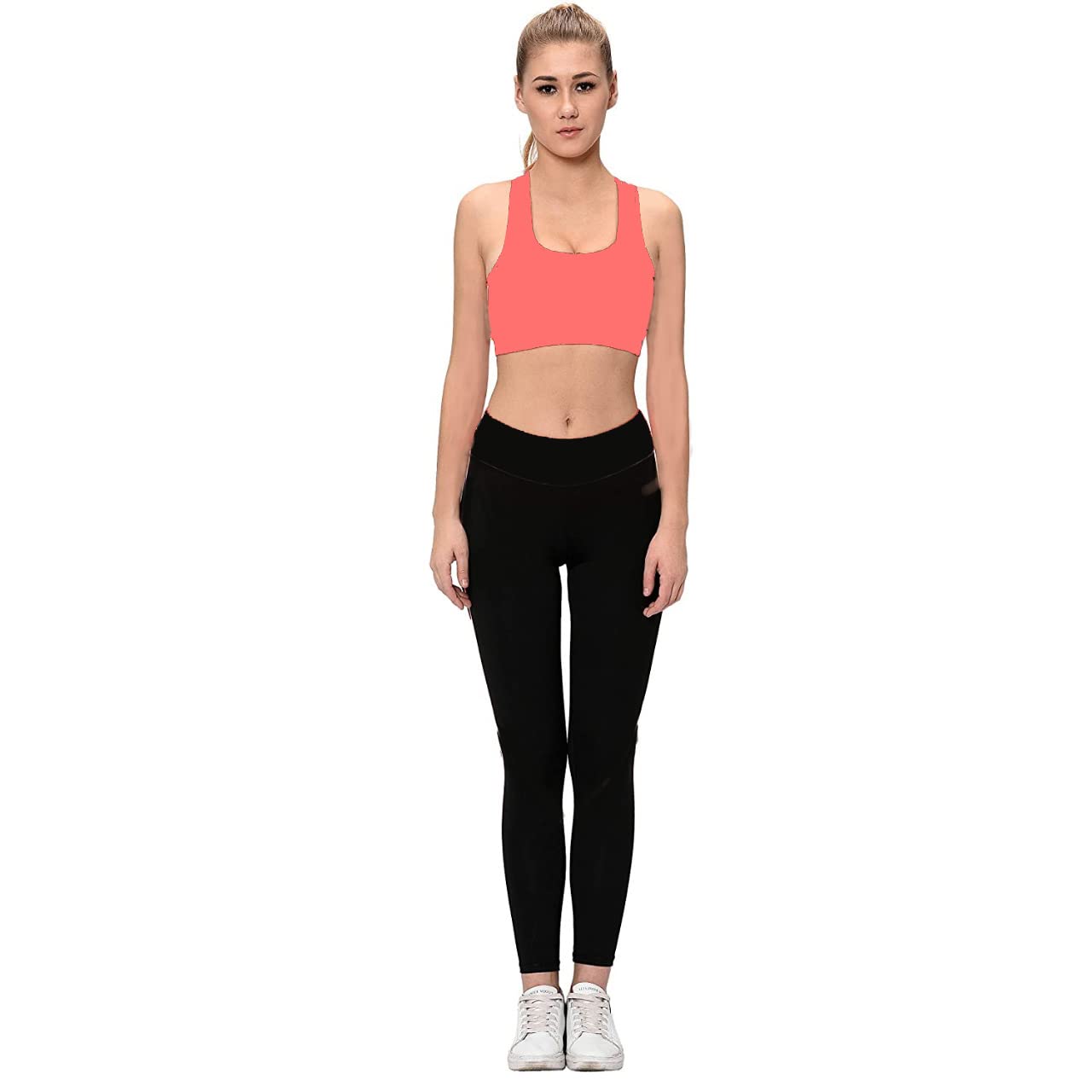 Denique Women's Sports Bra Yoga Pants Gym Outfits Tracksuit Sports,Breathable Exercise Stretchable Bra and Leggings Black Size 28 to 34 inch Waist