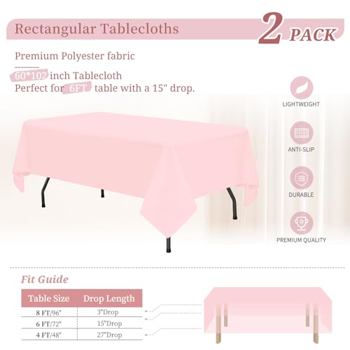 2er-Set Rosa Tischdecken Rechteck 153 x 260 cm, wasserdichte Polyester Rosa Tischdecken für 6ft Tisch… – Ansicht 2