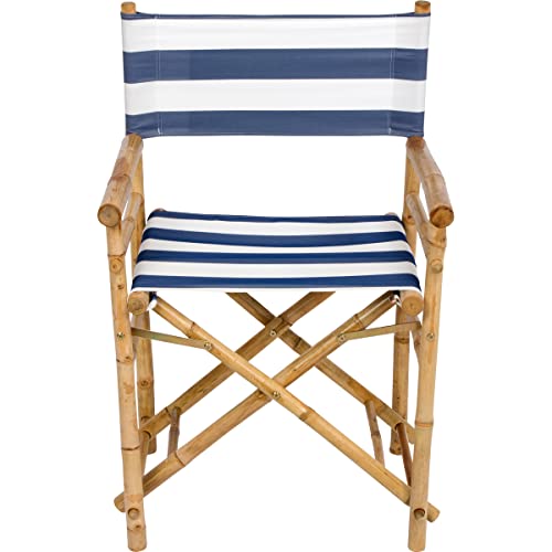 Zew Indoor Outdoor Set Of 2 Folding Bamboo Director Chair, 23" L X 18" W X 35" H, Marine Stripes #TOP3