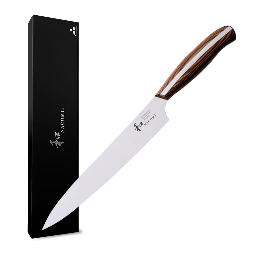 [NAGOMI] 8.5 inch Premium Slicing Knife, Stainless Steel HRC58 Carving Knife for Slicing Roasts, Meats, Sashimi, Fruits and Vegetables | Black Stylish Gift Box