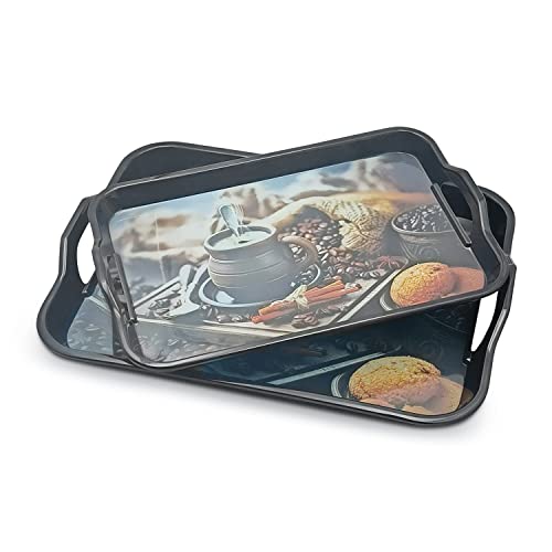 Image of SUPERWARE | Food Grade Melamine | Serving Tray Set - Handy Tray Fresh Coffee Black Base (2 nos.) | Serveware, Tableware, Stain Free, Glazed Finish