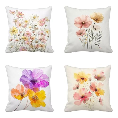 クッションカバー ベージュ クッションカバー 75x75cm 4枚組, 柔 Cushion Cover 花 Cushion Cover おしゃれ 洗濯機丸洗い 隠れるファスナー ソファ用 家庭装飾 洋室 車用 装飾枕 雰囲気 部屋飾りギフト -yxy250