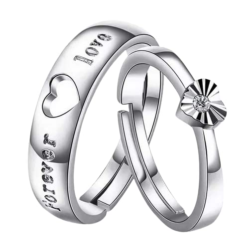 Forever Love Silver-Plated Adjustable Couple Rings-image-40