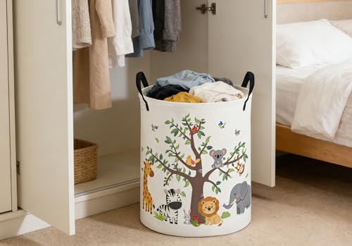 Image of ESSME Kids Laundry Basket,Animal Hamper Collapsible Canvas Waterproof Storage Bin foBoys, Cute Hamper,Gift Baskets(Tree animal)