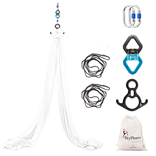 SKYPHAROS 11 Yards Aerial Silks Yoga Swing Set - Aerial Yoga Hammock Kit Anti-Gravity Flying for Fitness, Low/Non Stretch Nylon Tricot Fabric Hardware Included for Dance