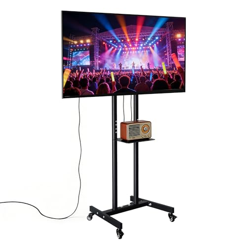 Mobile TV Stand for 32-55" TV Height Adjustable Floor Stroller with Storage Rack Weight 55 Lbs Silent Lockable Wheels for Home Office Meeting Room - image 1