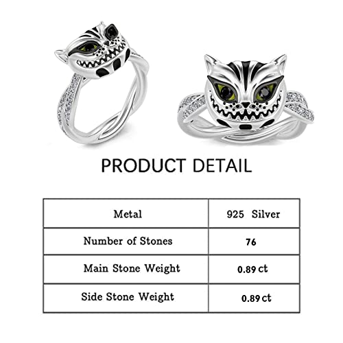 Image of Jeulia Sterling Silver Cheshire Cat Rings for Women Enamel Rings Handmade Diamond White Fancy Black Cubic Zirconia Bridal Set Wedding Anniversary Engagement Promise with Jewelry Gift Box