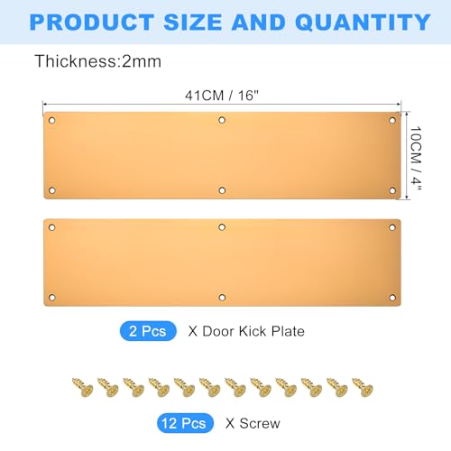sourcing map 2 Stück Türschutzplatte, 4 x 16 Zoll Aluminium Türschutzplatte für Außen- oder Hintertür, Verhindert das Eintreten der Tür, Gold
