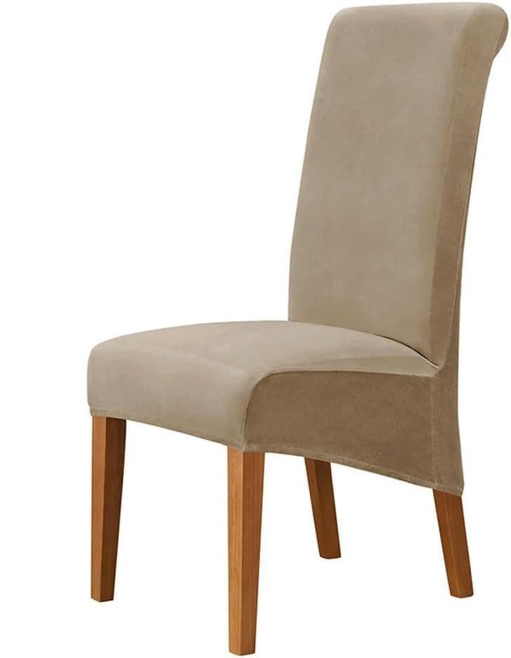 Housse de chaise XL en velours pour dossier haut, lot de 4 protections extensibles couleur unie