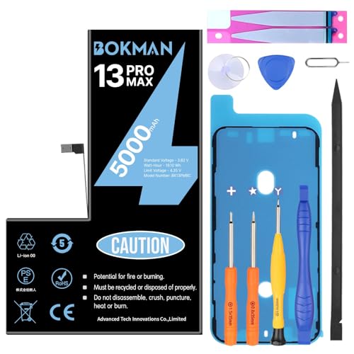 Bokman Bataeria para iPhone 13 Pro MAX, Bateria de Polímero de Litio de Alta Capacidad 5000mAh con Todos los Kits de Herramientas
