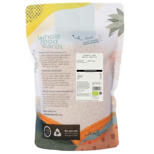Wholefood Earth Bio-Rotgespaltene Linsen 3kg | GVO-frei | Vegan | Ballaststoffreich | Proteinreich | Zertifiziert biologisch