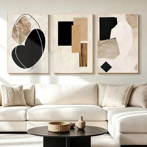 LAATOZ Neutral Abstract Wall Art Framed Canvas Painting, Minimalist Modern