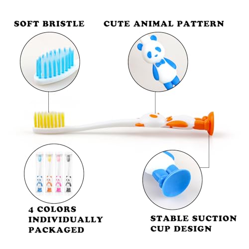 Einweg-Zahnbürste für Kleinkinder, Großpackung mit 100 Stück, Saugnapf, für Kinder ab 2 Jahren, einzeln verpackt, Tierzahnbürste für Jungen, Mädchen, für Zuhause, Schule, Camping, Kindertagesstätte, – Bild 7