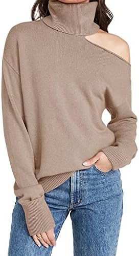 CYee Suéter de manga larga con hombros descubiertos para mujer, ajuste holgado, suéter de punto holgado