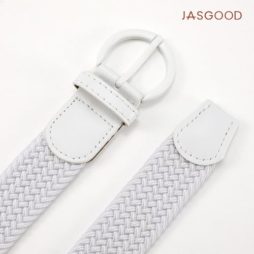 Image of JASGOOD Women Men Braided Woven Elastic Stretch Waist Belt Golf Canvas Fabric Casual Belt for Jeans Pants