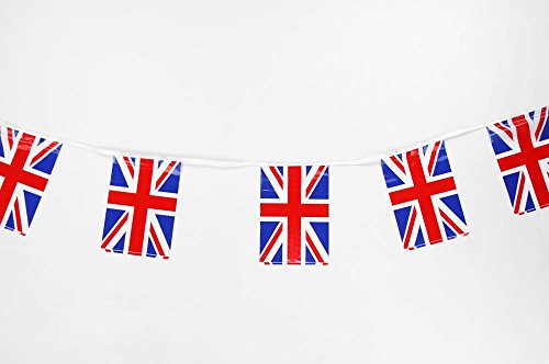 Gifts 4 All Occasions Limited SHATCHI 33ft Long Britain Union Jack Bunting Garland Banner Street Party Decorations 20 Flags Sporting Events Pub Bbq Royal Theme Support 10 meter, red white and blue