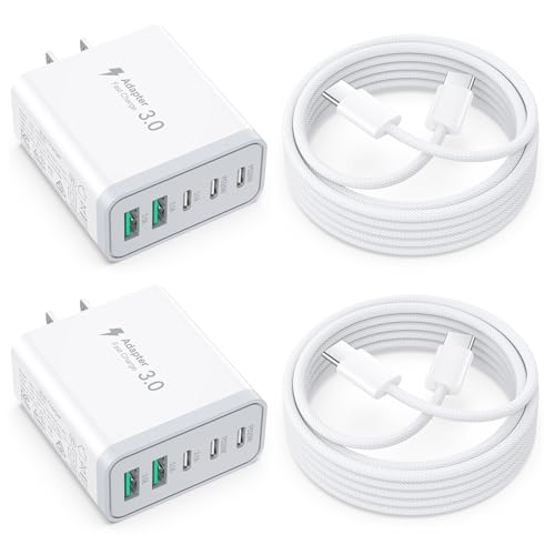 USB C Charger Block, Besgoods Multiple Ports Fast Charging Block 50W USB-C USB A Phone Charger Wall Plug 5 Devices 6ft Braided C to C Cable for iPhone 17 16 Pro Max 15 14 13 12 iPad Pro Galaxy, 2Pack - image 1