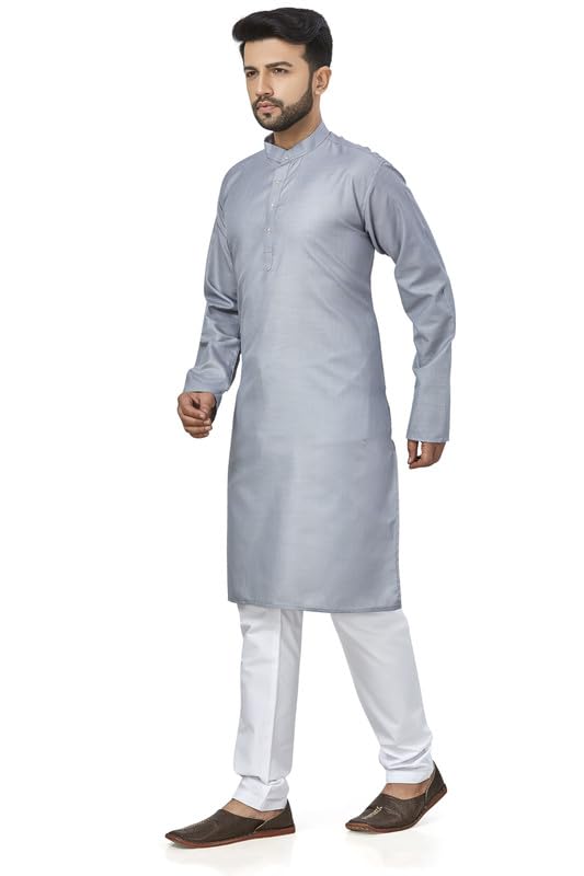 Be Active Men's Traditional Solid Full Sleeves Kurta || Cotton Kurta For Men || Men Kurta For Wedding || Kurta For Men (N-Rfsk0001 13 Kr S) Grey