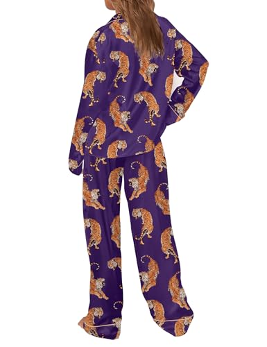 Image of SHESHOW Satin Pajamas Set for Women Set Long Sleeve Button Down Pjs Sets 2 Piece Loungewear Animal Sleepwear XS-XXL